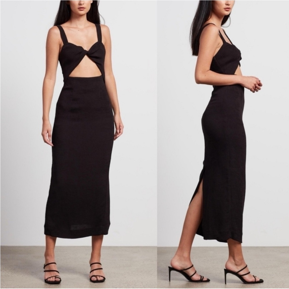 Shona Joy Simone Fitted Cut Out Midi Dress in Black Size 6